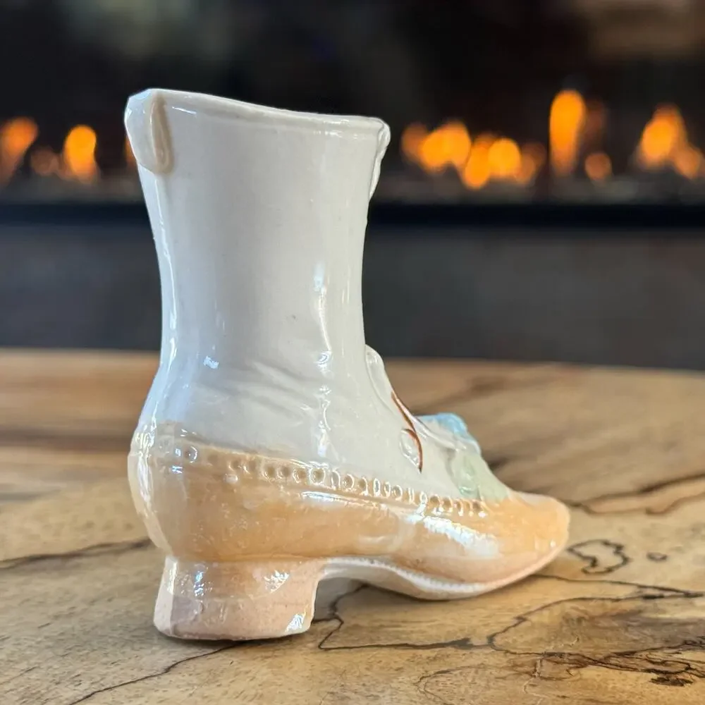 Antique Victorian German Lustreware Porcelain Lace Up Boot w/ Grape Bunches, 3
